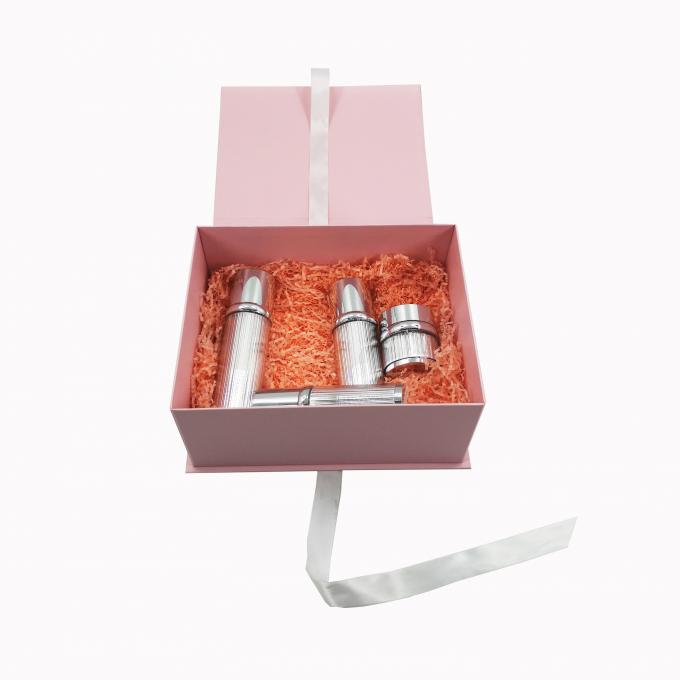 Cosmético rosado de la cartulina que empaqueta el cierre plegable de la cinta de las cajas de regalo para el cuidado de piel